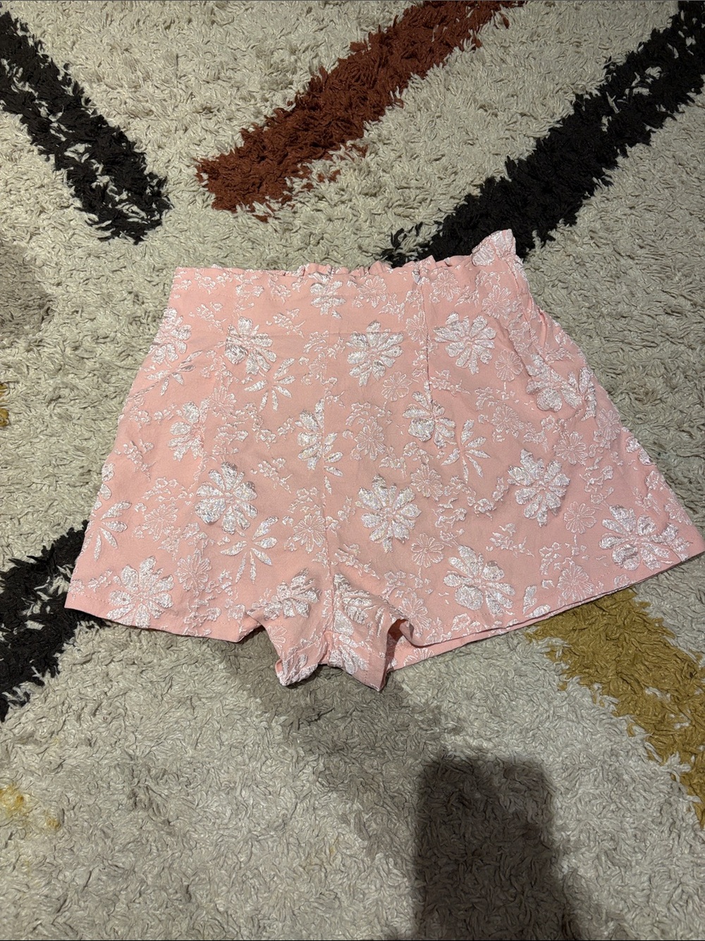 Shein Pink Floral Jacquard High-Waist Shorts